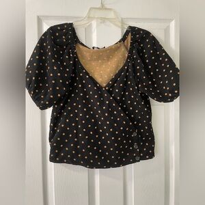 Madewell Black and Yellow Corduroy Puff Sleeve Blouse